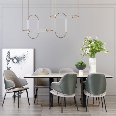 现代餐桌椅组合盆栽