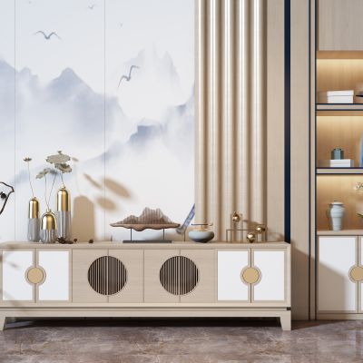 新中式实木电视柜摆件组合