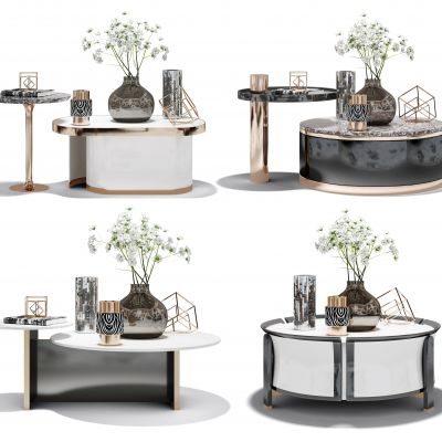 现代圆形茶几摆件花瓶组合