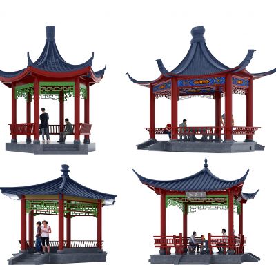 中式彩绘古建凉亭人物