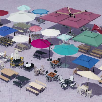 现代户外遮阳伞遮阳棚组合