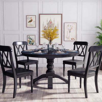 现代圆形实木餐桌椅