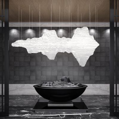 现代大型水晶吊灯雕塑水景摆台摆件