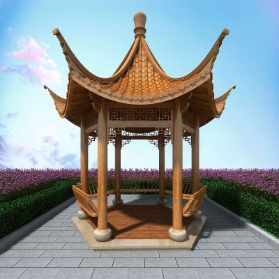 中式古建六角凉亭