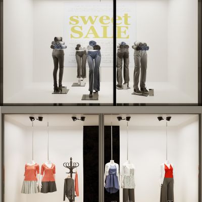 现代人物女士牛仔裤女士衣服服装商场橱柜展台