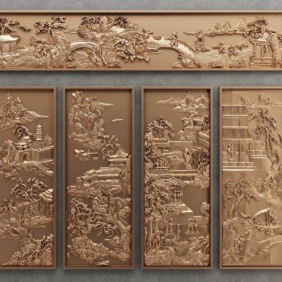 中式山水楼阁图案3D模型