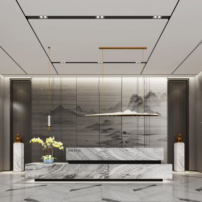 新中式办公室会所接待前台