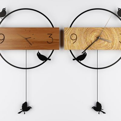 现代铁艺小鸟木质挂钟