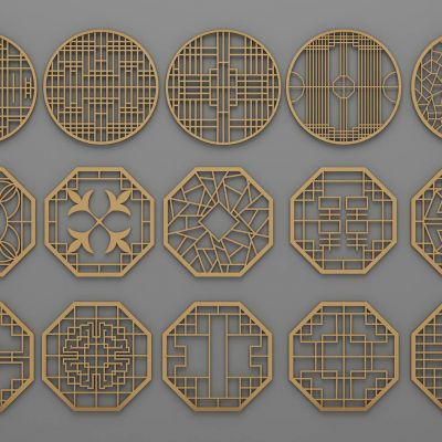 中式圆形花格花窗