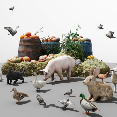 现代鸡鸭鹅狗兔子野鸭子猪农村乡村民宿家禽动物
