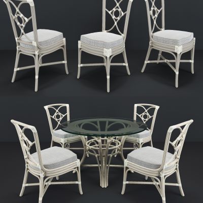 现代圆形藤编编制餐桌椅子