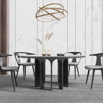 新中式异形圆形餐桌椅子