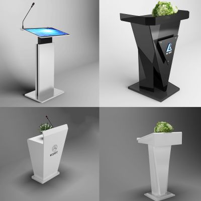 现代演讲台主席台新闻发布台话筒3D模型