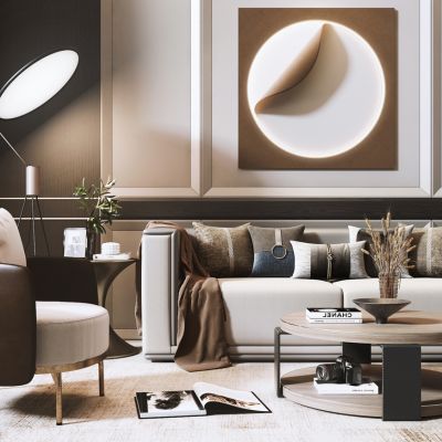 新中式沙发茶几落地灯组合