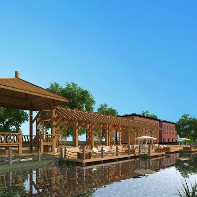 中式公园景观湖景