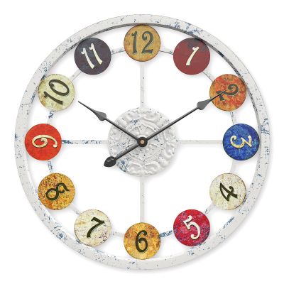 现代复古做旧图案挂钟白色