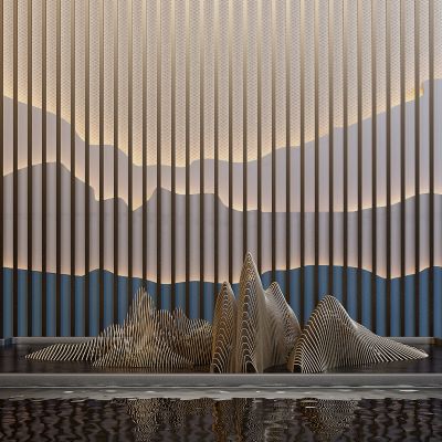 新中式山脉造型格栅墙面