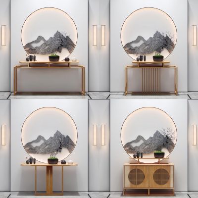 新中式玄关柜边柜摆台壁灯