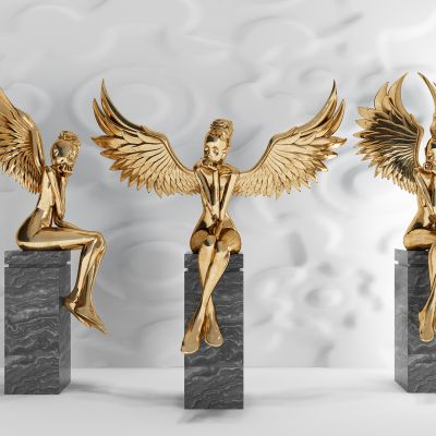 现代天使的翅膀人物雕塑摆件摆台