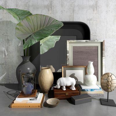 现代花瓶陶罐犀牛雕塑乌龟壳