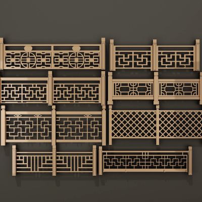 中式实木雕花栏杆