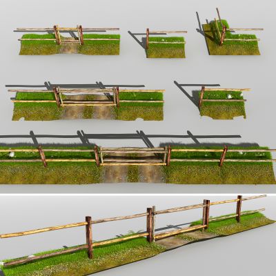 现代农村围挡木栅栏3D模型