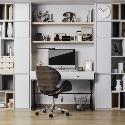 现代书桌椅书柜组合