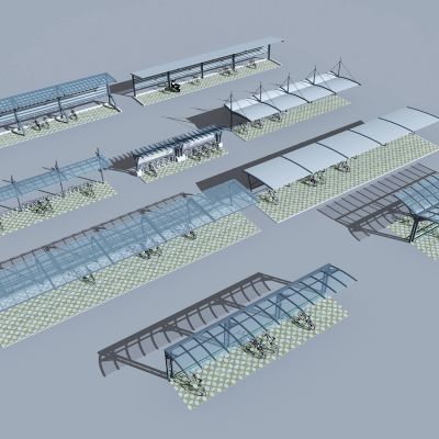 现代钢架玻璃自行车雨棚