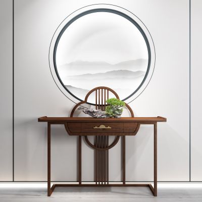 新中式边柜玄关柜摆台条案供桌摆件