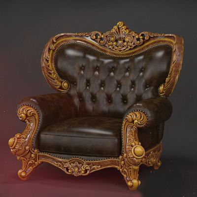 欧式法式巴洛克简约金属雕花皮革单人沙发椅子