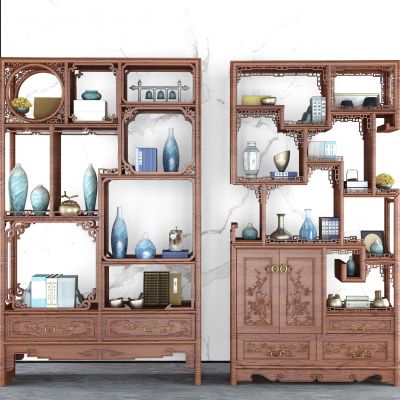 中式古典实木雕花博古架多宝阁格