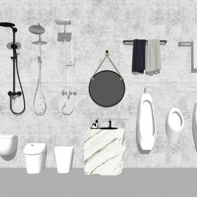 现代卫生间 洗手台 花洒 毛巾架 便器