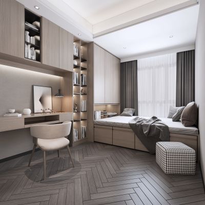 现代榻榻米书房 窗帘