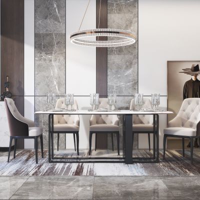 现代餐桌椅 吊灯 窗帘 摆件 装饰品