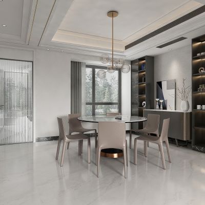 现代家居餐厅，餐厅酒柜，圆餐桌，端景柜，储物柜，鞋柜，厨房长虹玻璃门