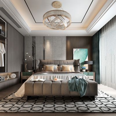 现代卧室 床 衣柜