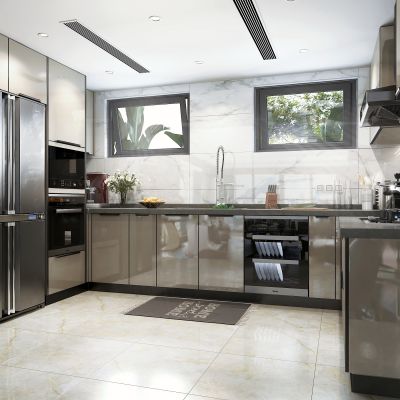 现代风格厨房 橱柜  厨房电器 厨房用品 水槽 洗碗机 蒸烤箱