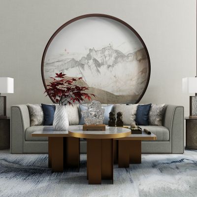 新中式沙发茶几组合