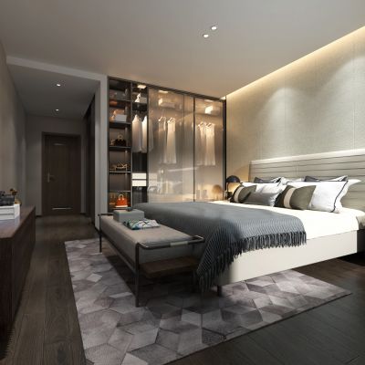 现代卧室  吊灯 衣柜