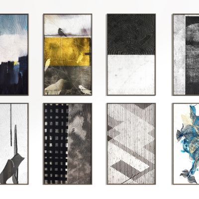 现代装饰画组合 抽象画 肌理画 北欧挂画 画框