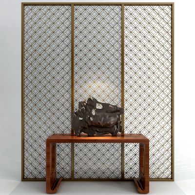 中式木雕摆件  案几 屏风