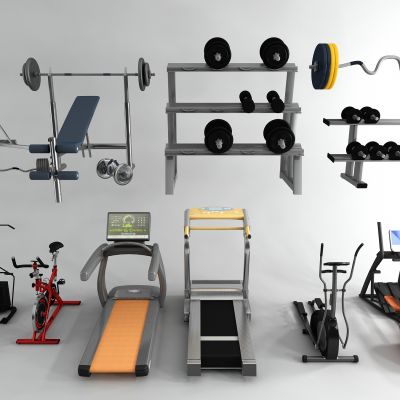 现代健身器材  动感单车  跑步机  举重器械