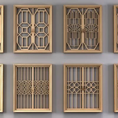 中式雕花构件 窗户组合