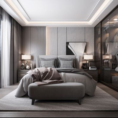 现代卧室 床 衣柜