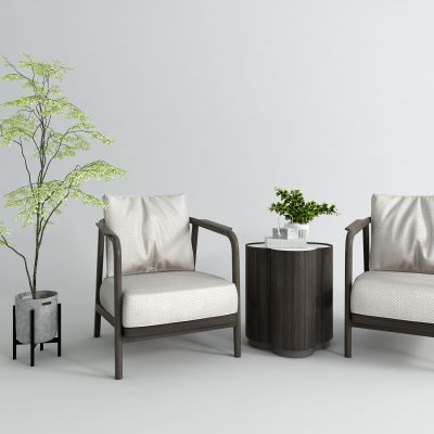 新中式休闲椅 盆栽