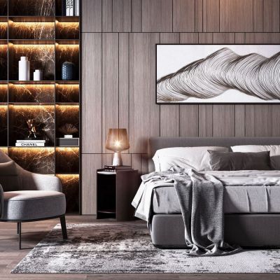 现代奢华双人床单人沙发组合