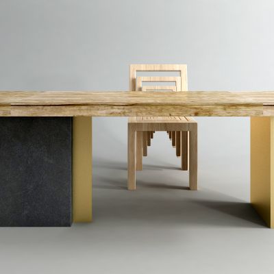 工业风长条桌椅组合