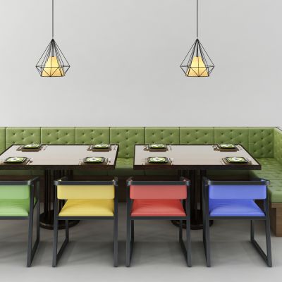 工业风卡座 餐椅 餐桌椅组合 吊灯