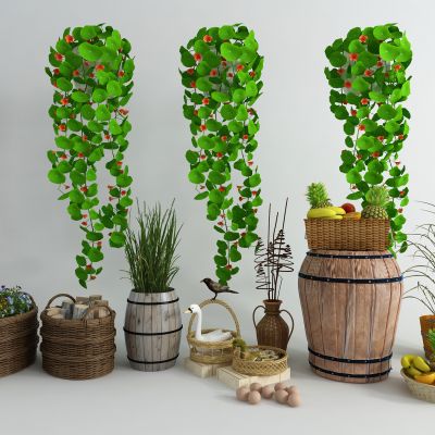 现代木桶 花篮 植物