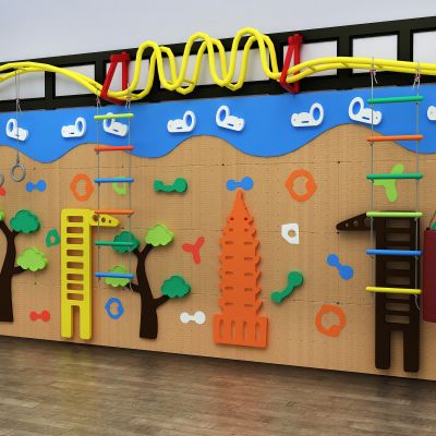 现代儿童攀岩墙  爬梯  树